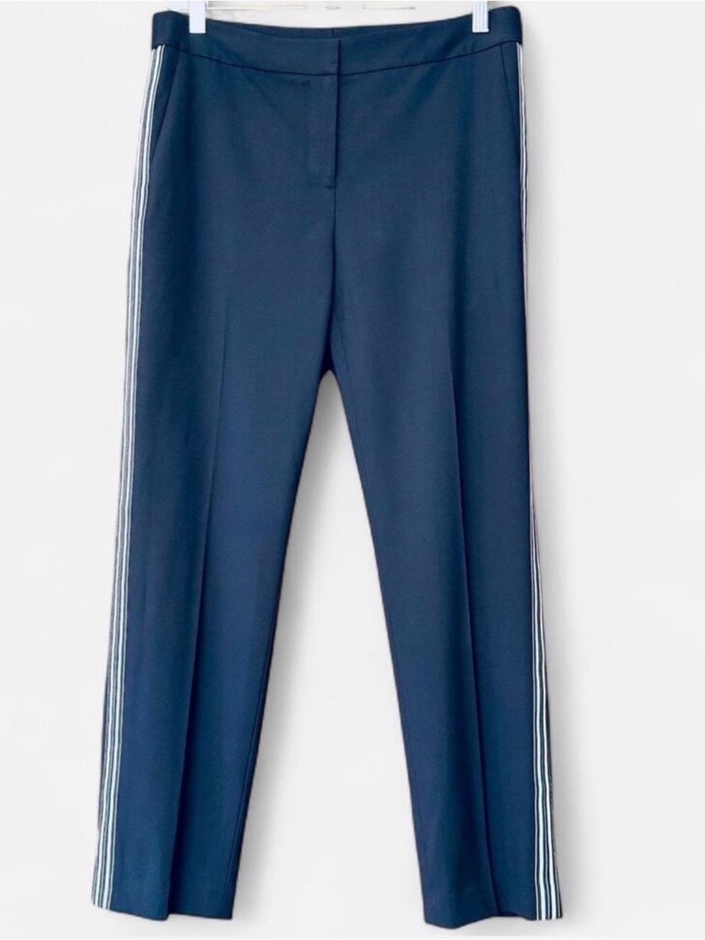 Nordstrom Signature Navy Wool Side Stripe Track Pants Cropped Trousers Size 6